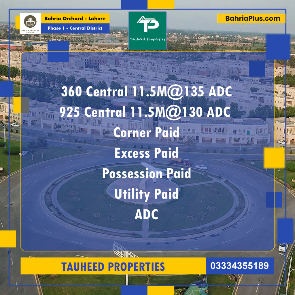 11.5 Marla Residential Plot for Sale in Phase 1 - Central District -  Bahria Orchard, Lahore - (BP-217491)
