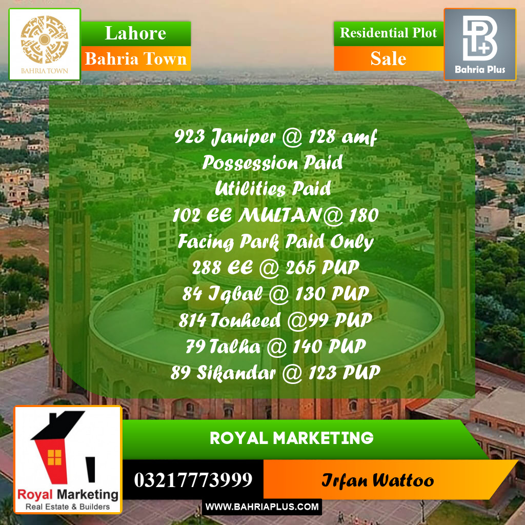 Residential Plot for Sale in Bahria Town, Lahore - (BP-217495)