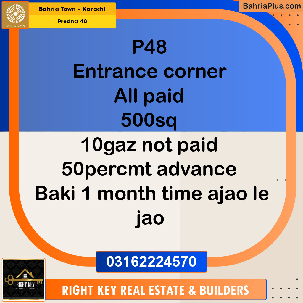 500 Sq. Yards Residential Plot for Sale in Precinct 48 - Bahria Town, Karachi - (BP-217506)