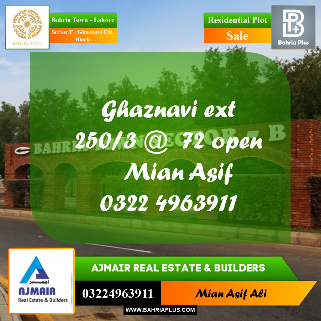 Residential Plot for Sale in Sector F - Ghaznavi Ext. Block -  Bahria Town, Lahore - (BP-217521)