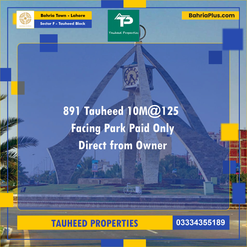 10 Marla Residential Plot for Sale in Sector F - Tauheed Block -  Bahria Town, Lahore - (BP-217568)