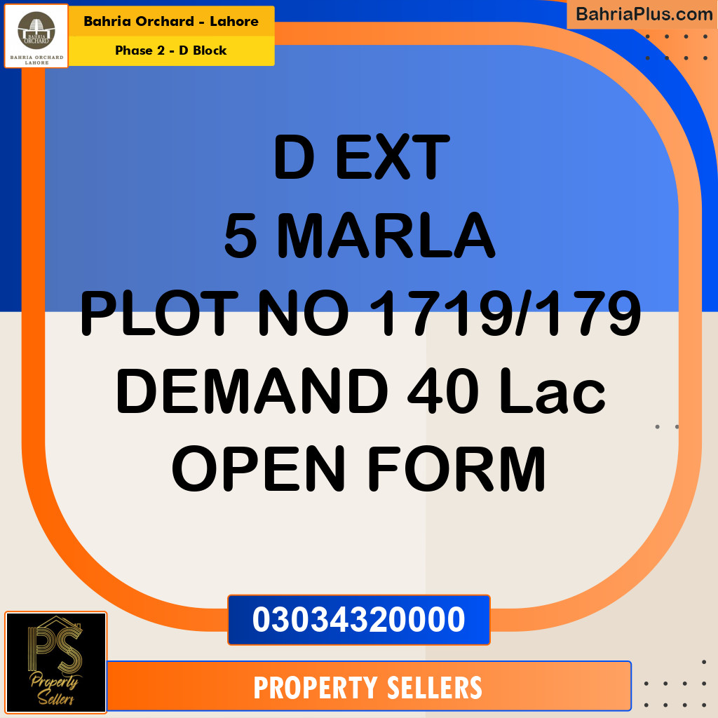 5 Marla Residential Plot for Sale in Phase 2 - D Block -  Bahria Orchard, Lahore - (BP-217579)