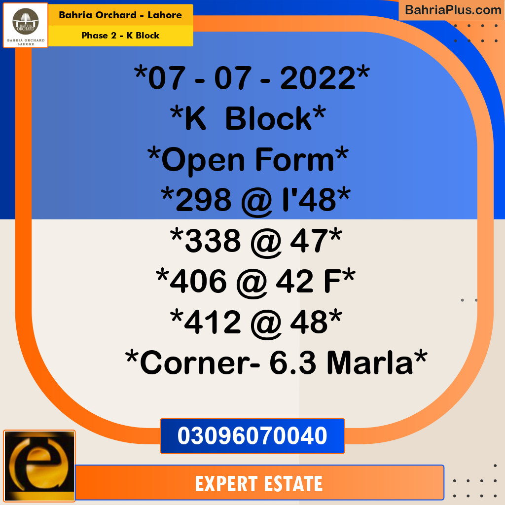 5 Marla Residential Plot for Sale in Phase 2 - K Block -  Bahria Orchard, Lahore - (BP-217597)