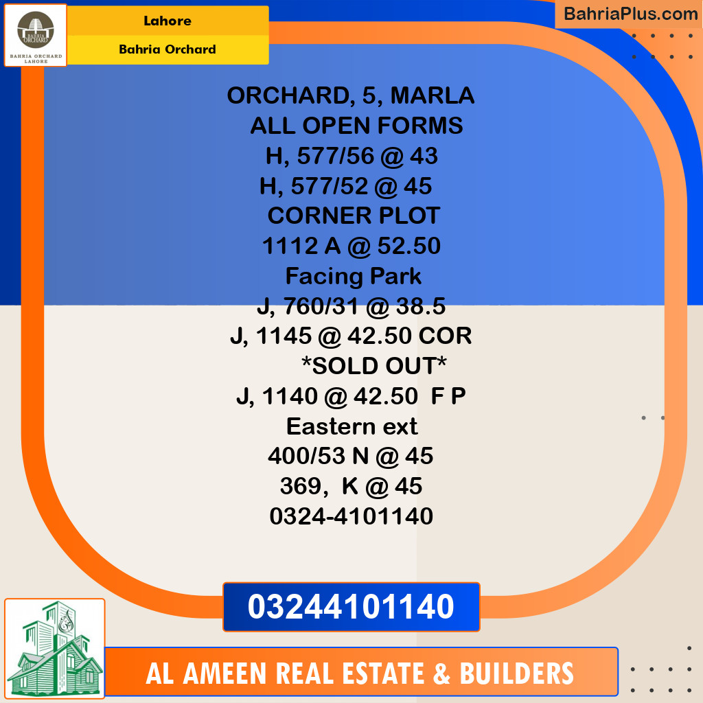 Residential Plot for Sale in Bahria Orchard, Lahore - (BP-217613)
