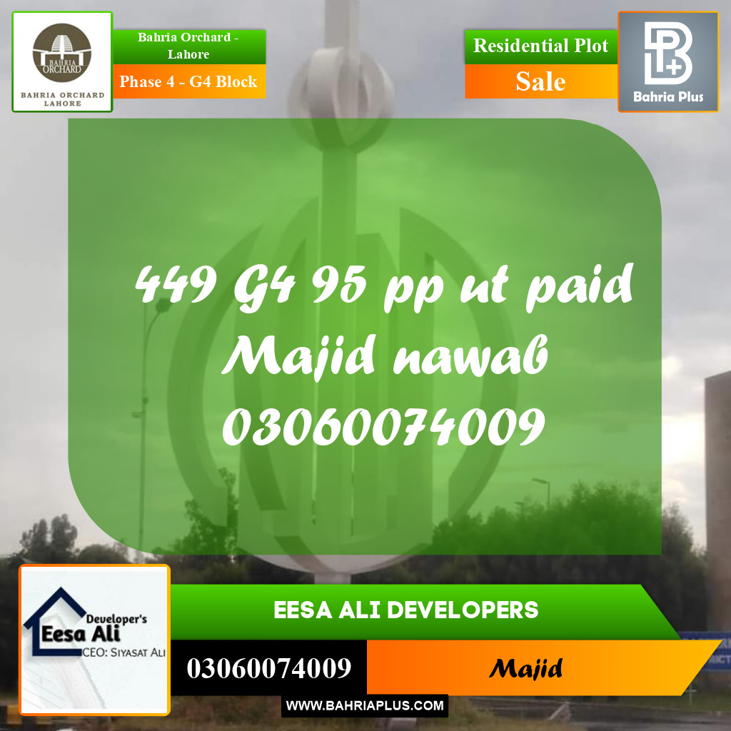 Residential Plot for Sale in Phase 4 - G4 Block -  Bahria Orchard, Lahore - (BP-217655)