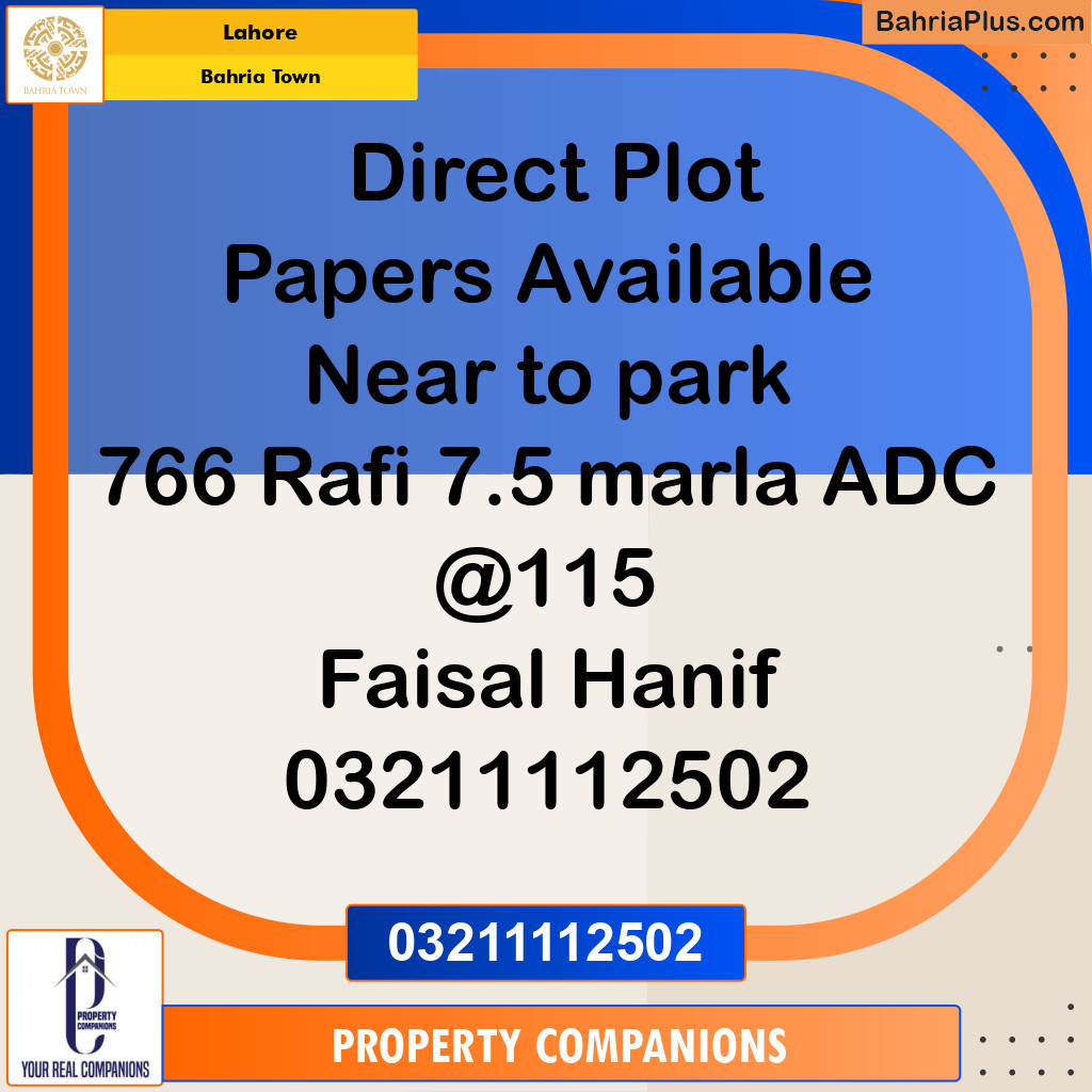 Residential Plot for Sale in Bahria Town, Lahore - (BP-217683)