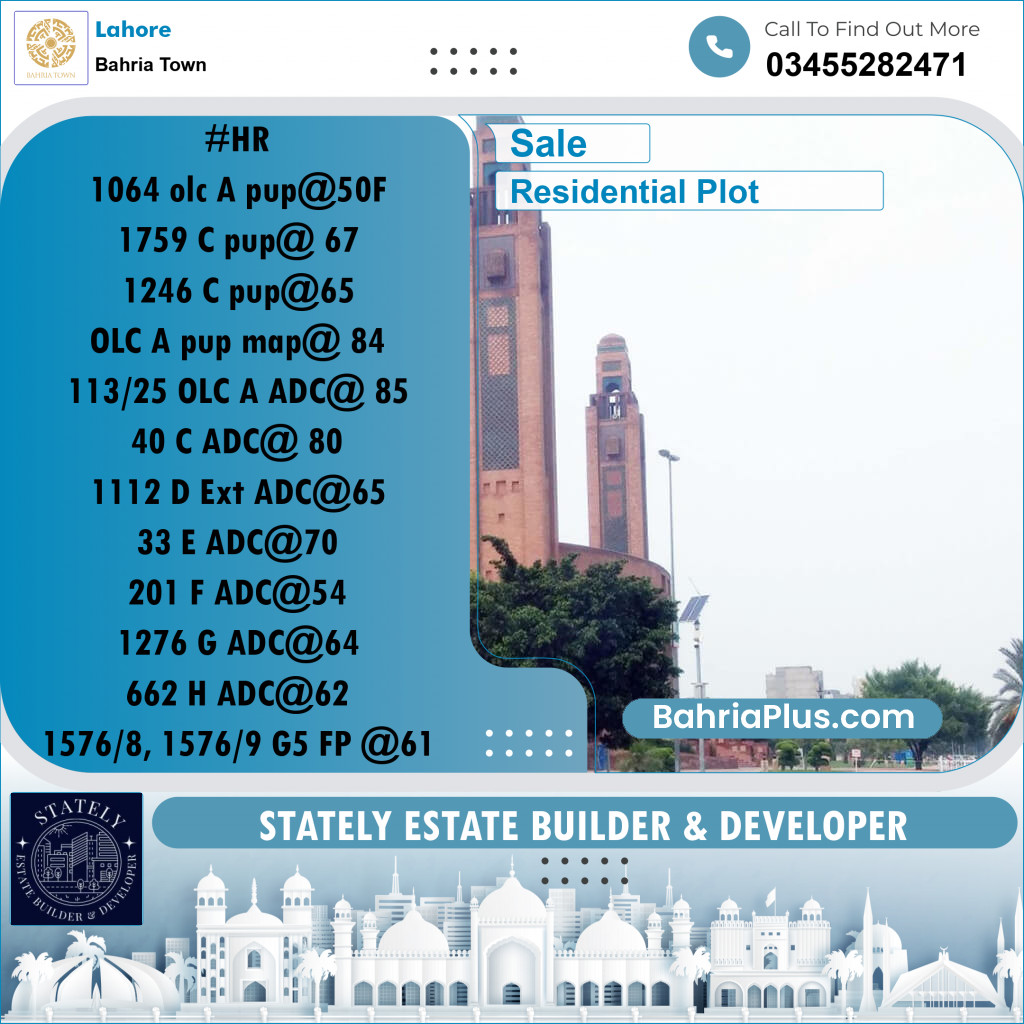 Residential Plot for Sale in Bahria Town, Lahore - (BP-217711)