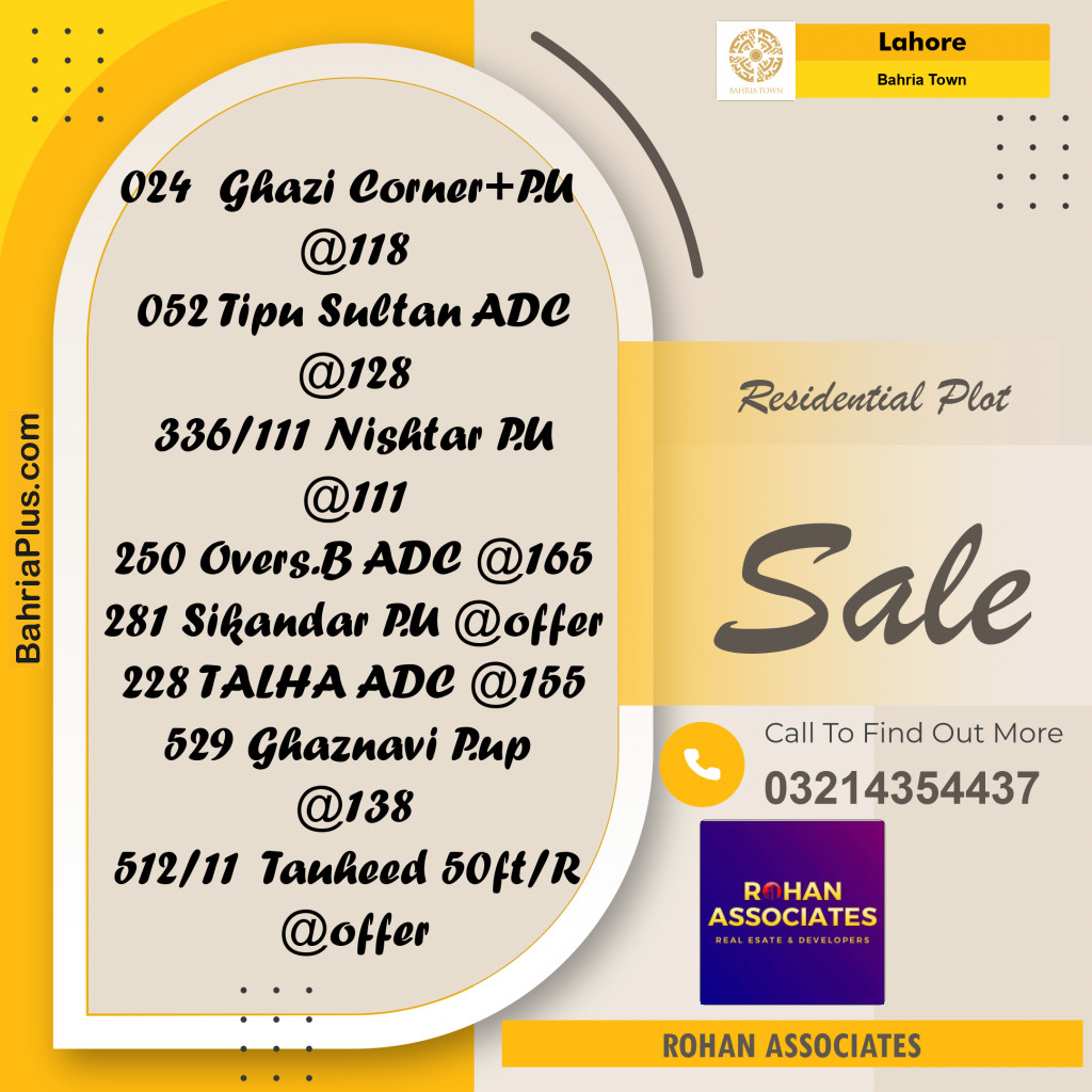 Residential Plot for Sale in Bahria Town, Lahore - (BP-217777)