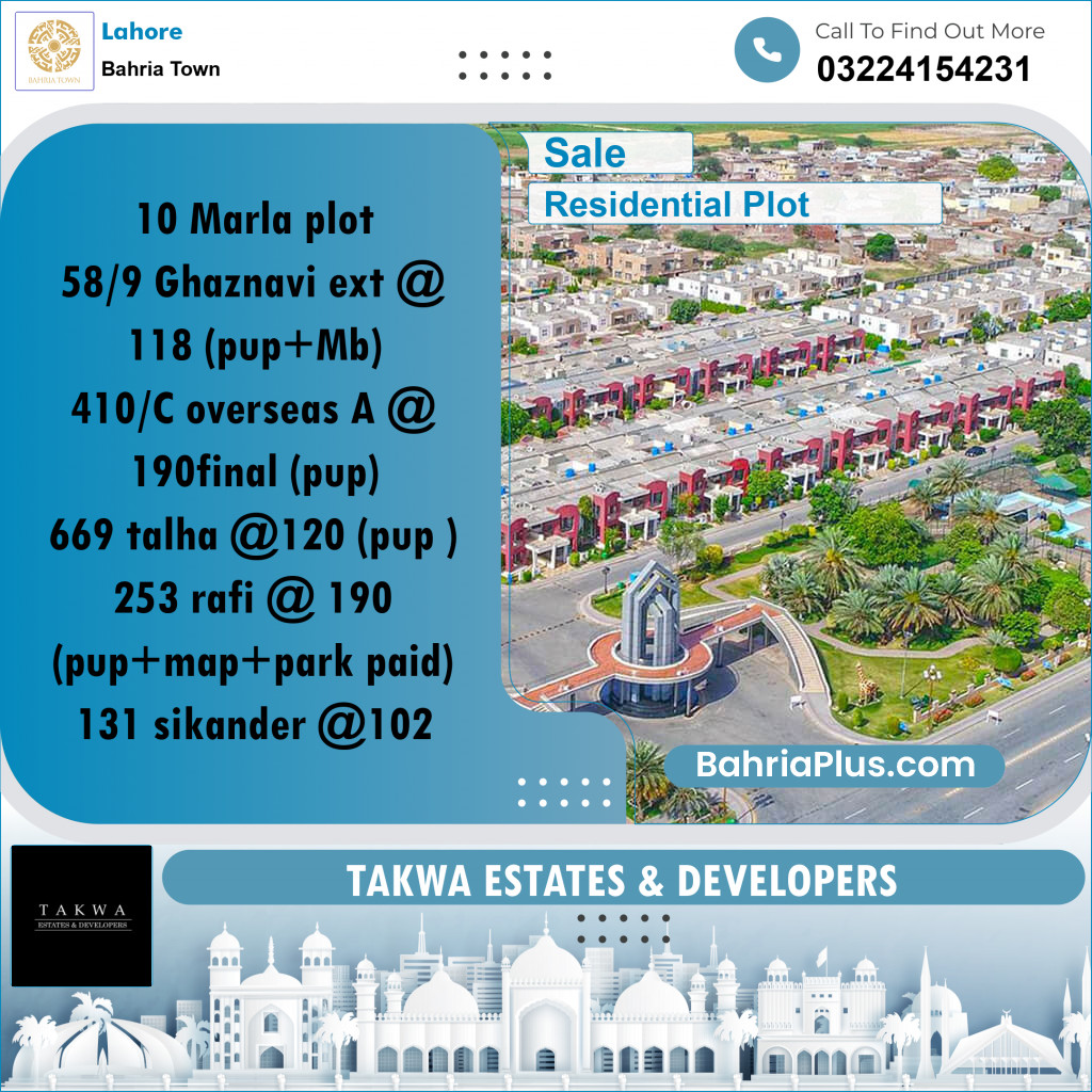 Residential Plot for Sale in Bahria Town, Lahore - (BP-217808)