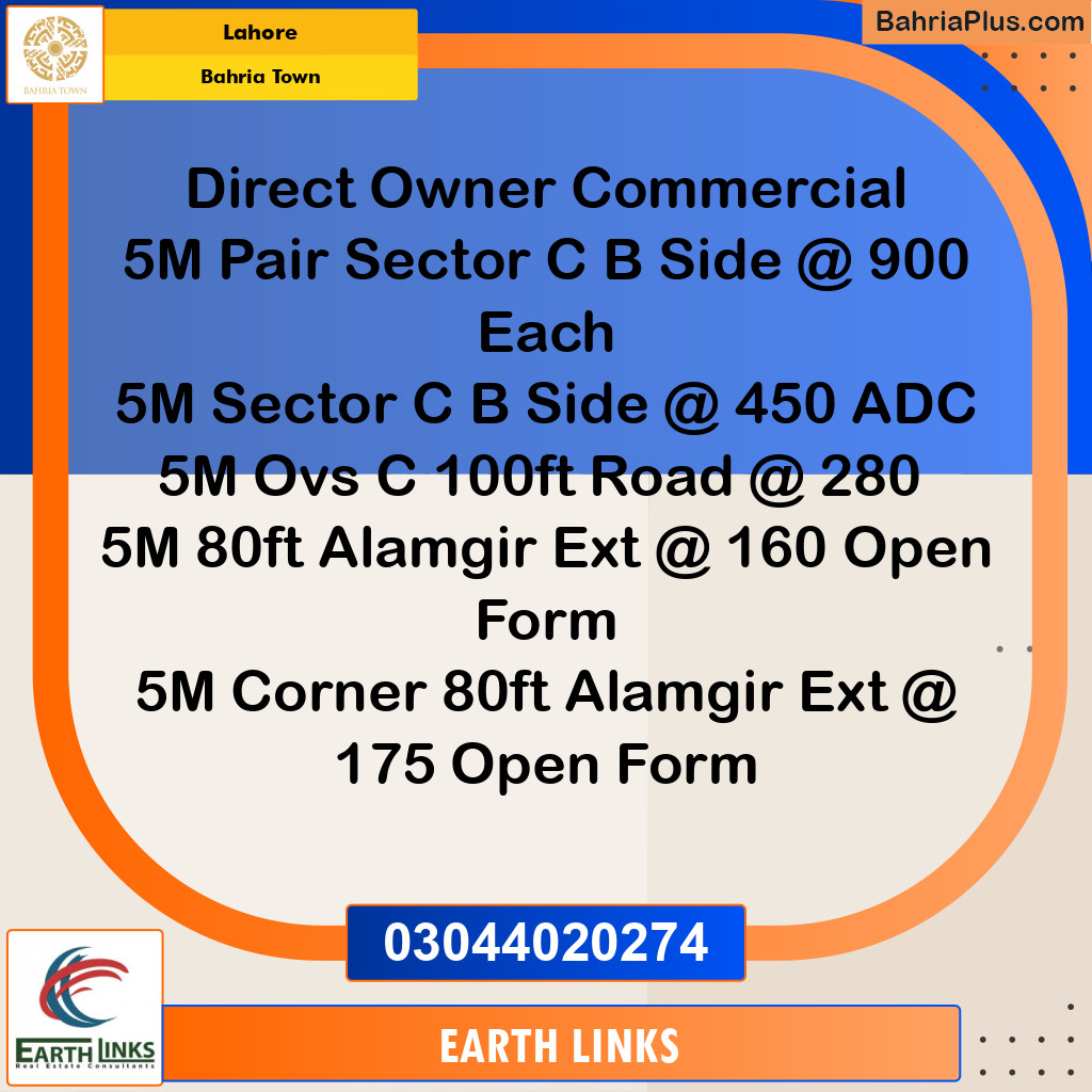 5 Marla Commercial Plot for Sale in Bahria Town, Lahore - (BP-217819)