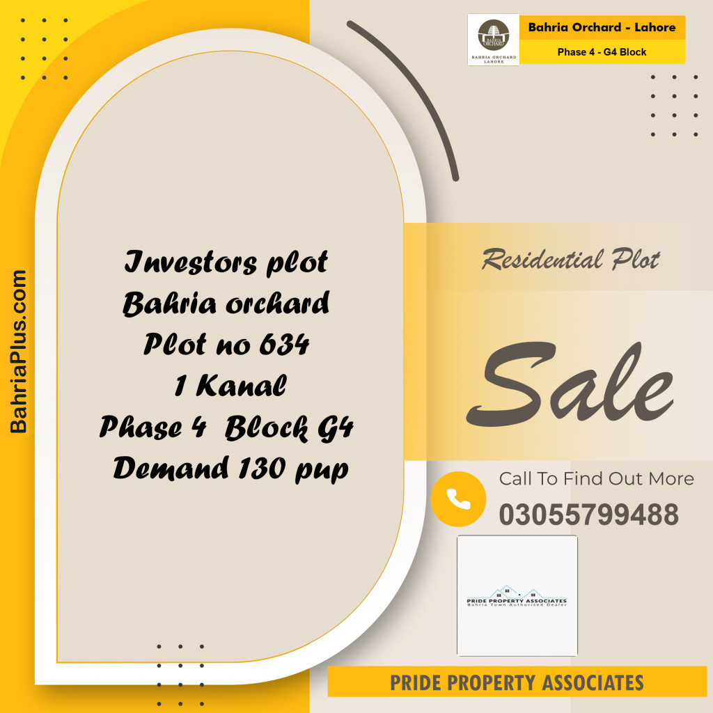 1 Marla Residential Plot for Sale in Phase 4 - G4 Block -  Bahria Orchard, Lahore - (BP-217832)