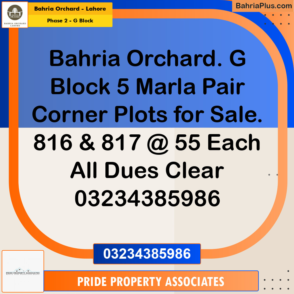 5 Marla Residential Plot for Sale in Phase 2 - G Block -  Bahria Orchard, Lahore - (BP-217862)