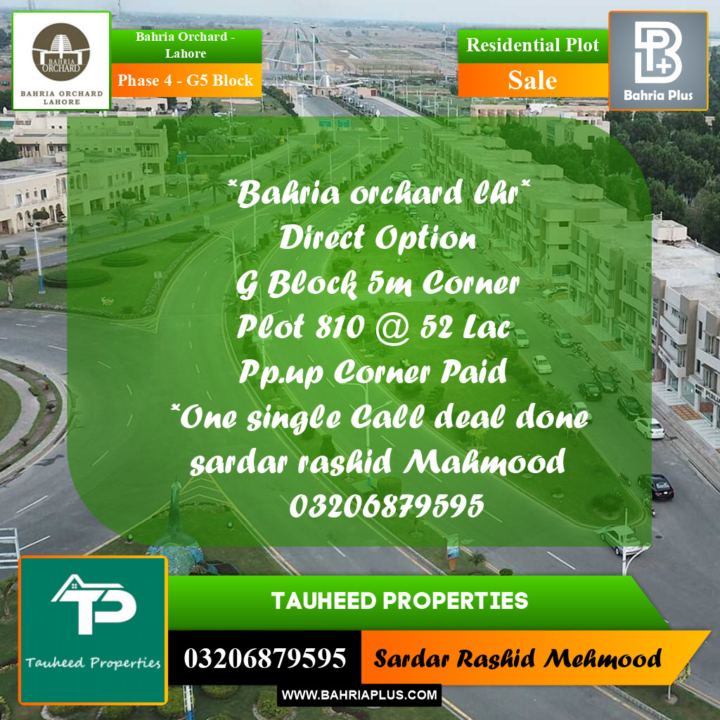 5 Marla Residential Plot for Sale in Phase 4 - G5 Block -  Bahria Orchard, Lahore - (BP-217927)