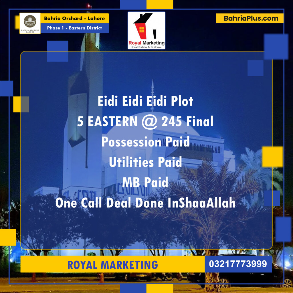 1 Kanal Residential Plot for Sale in Phase 1 - Eastern District -  Bahria Orchard, Lahore - (BP-218032)