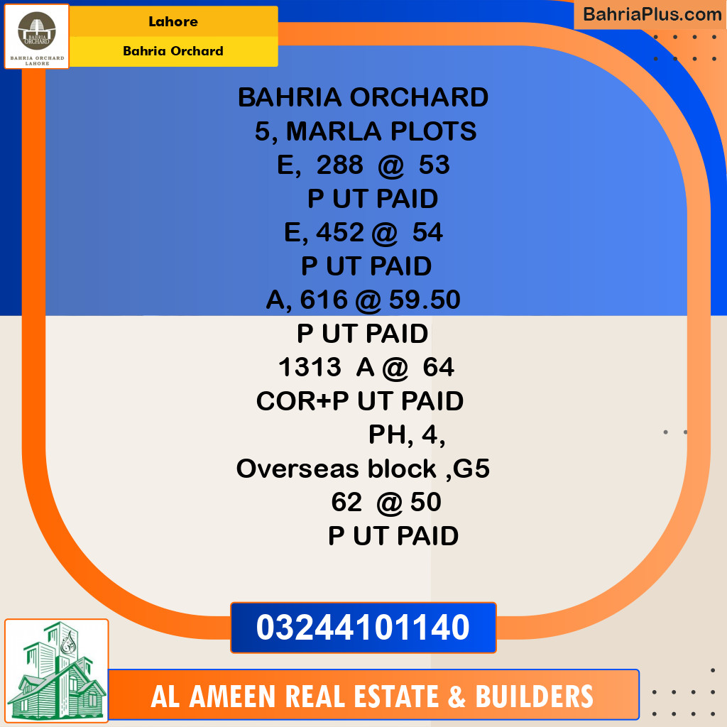 Residential Plot for Sale in Bahria Orchard, Lahore - (BP-218044)