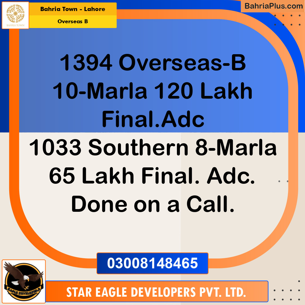 10 Marla Residential Plot for Sale in Overseas B -  Bahria Town, Lahore - (BP-218049)