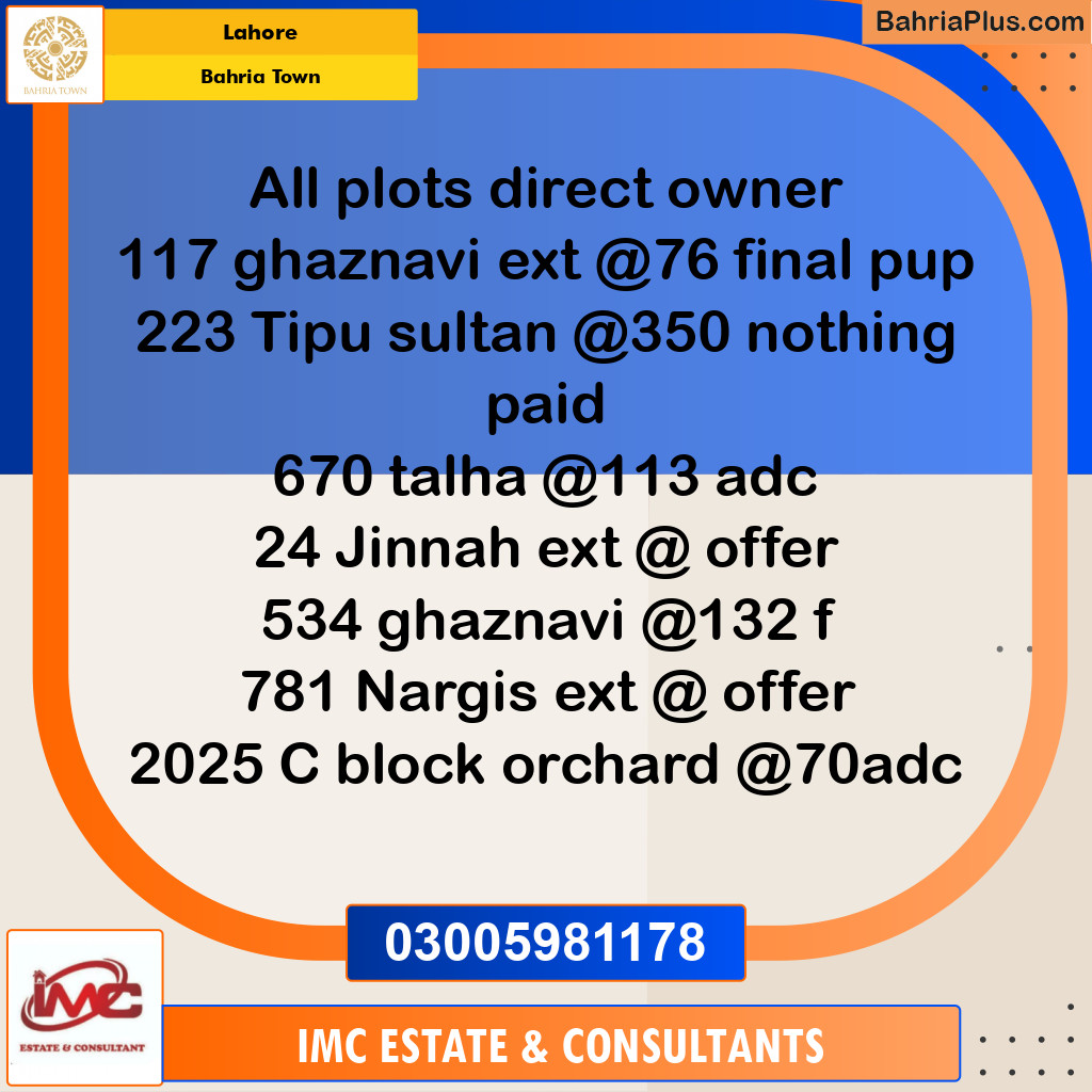 Residential Plot for Sale in Bahria Town, Lahore - (BP-218052)