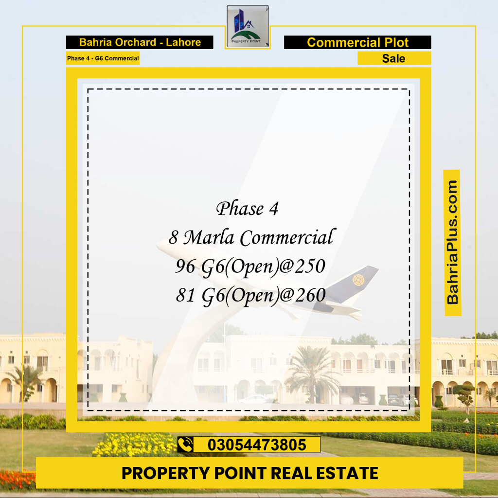 8 Marla Commercial Plot for Sale in Phase 4 - G6 Commercial -  Bahria Orchard, Lahore - (BP-218085)