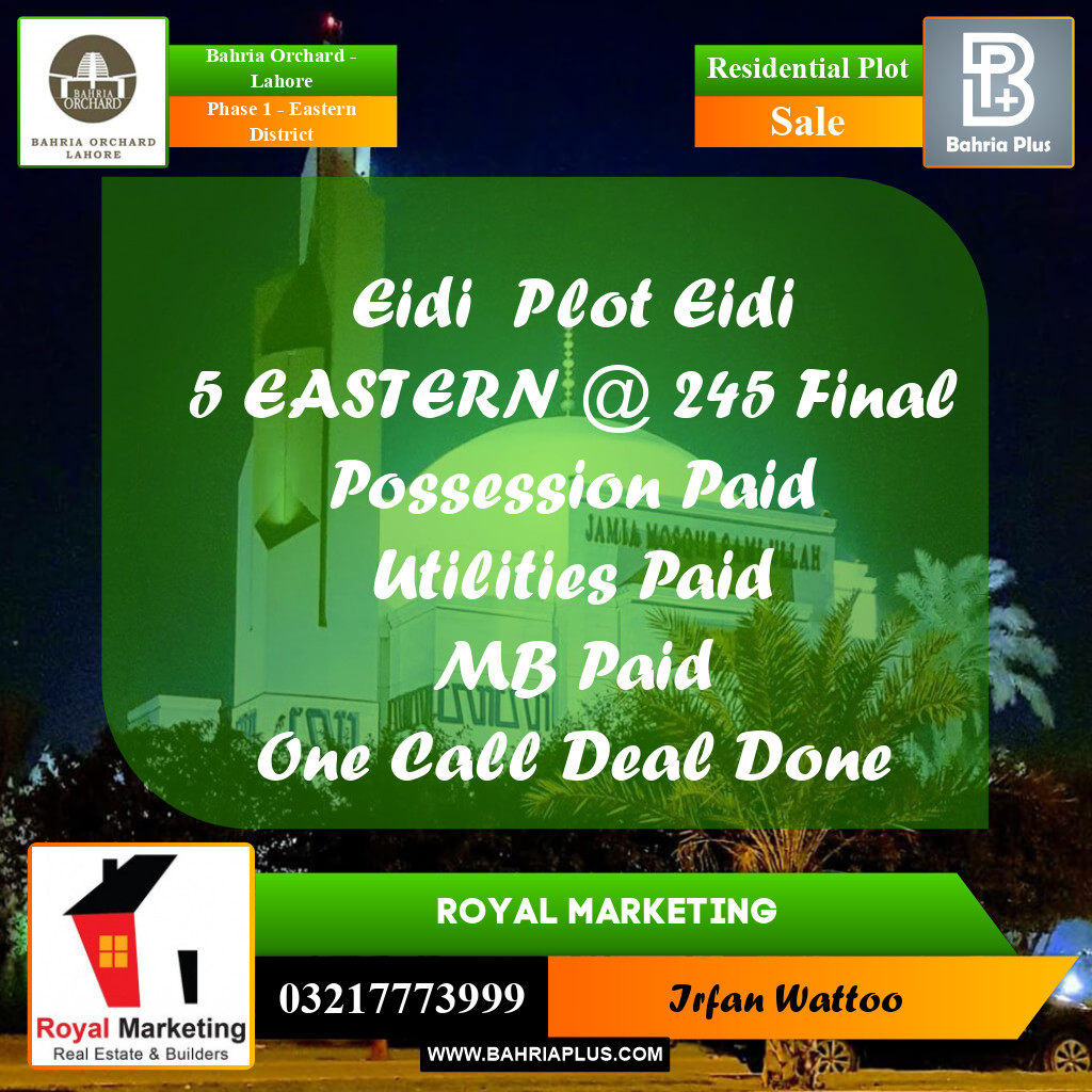 1 Kanal Residential Plot for Sale in Phase 1 - Eastern District -  Bahria Orchard, Lahore - (BP-218096)