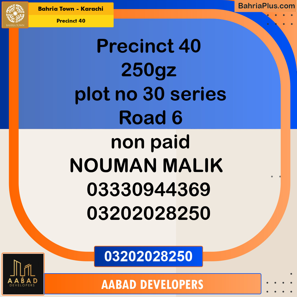 250 Sq. Yards Residential Plot for Sale in Precinct 40 -  Bahria Town, Karachi - (BP-218122)