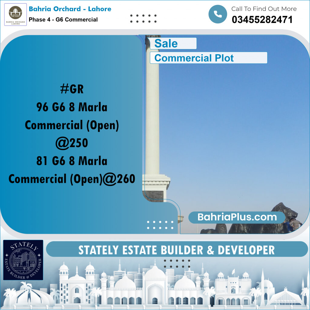8 Marla Commercial Plot for Sale in Phase 4 - G6 Commercial - Bahria Orchard, Lahore - (BP-218133)