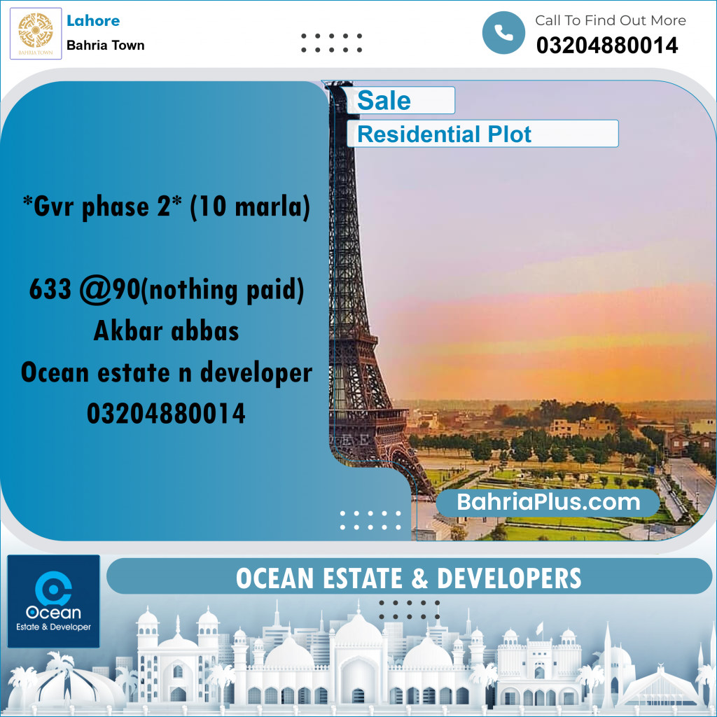 Residential Plot for Sale in Bahria Town, Lahore - (BP-218141)