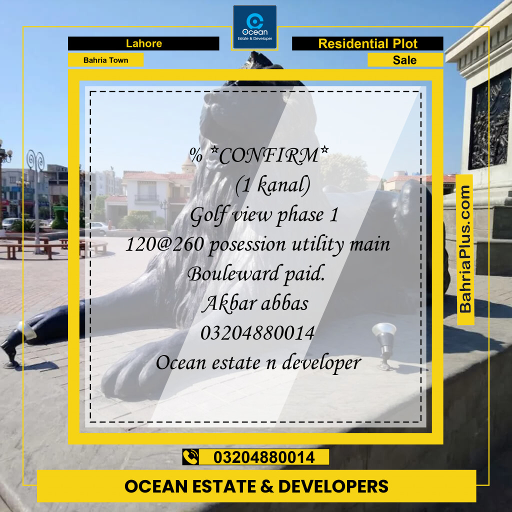 Residential Plot for Sale in Bahria Town, Lahore - (BP-218142)