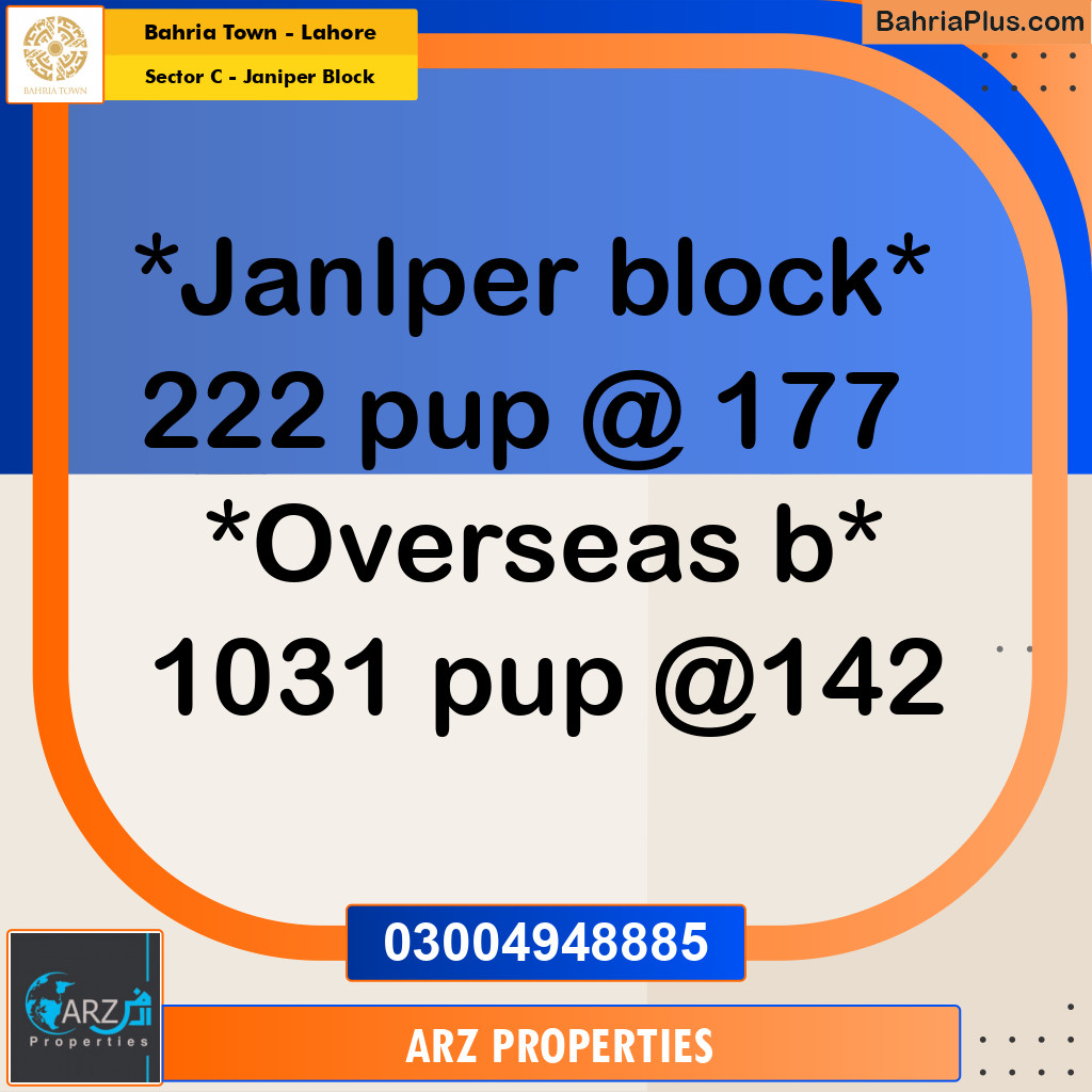 Residential Plot for Sale in Sector C - Janiper Block - Bahria Town, Lahore - (BP-218158)