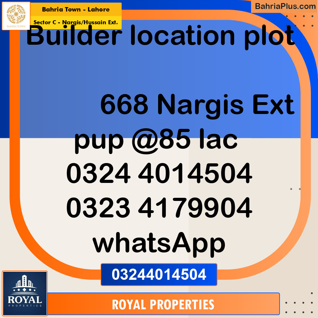 Residential Plot for Sale in Sector C - Nargis/Hussain Ext. - Bahria Town, Lahore - (BP-218177)
