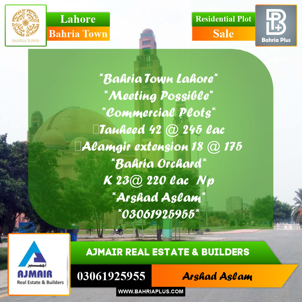 Residential Plot for Sale in Bahria Town, Lahore - (BP-218296)