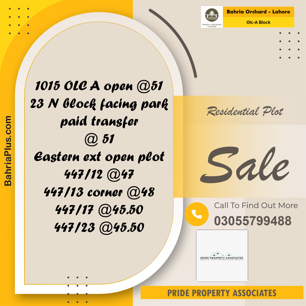 5 Marla Residential Plot for Sale in OLC-A Block -  Bahria Orchard, Lahore - (BP-218321)