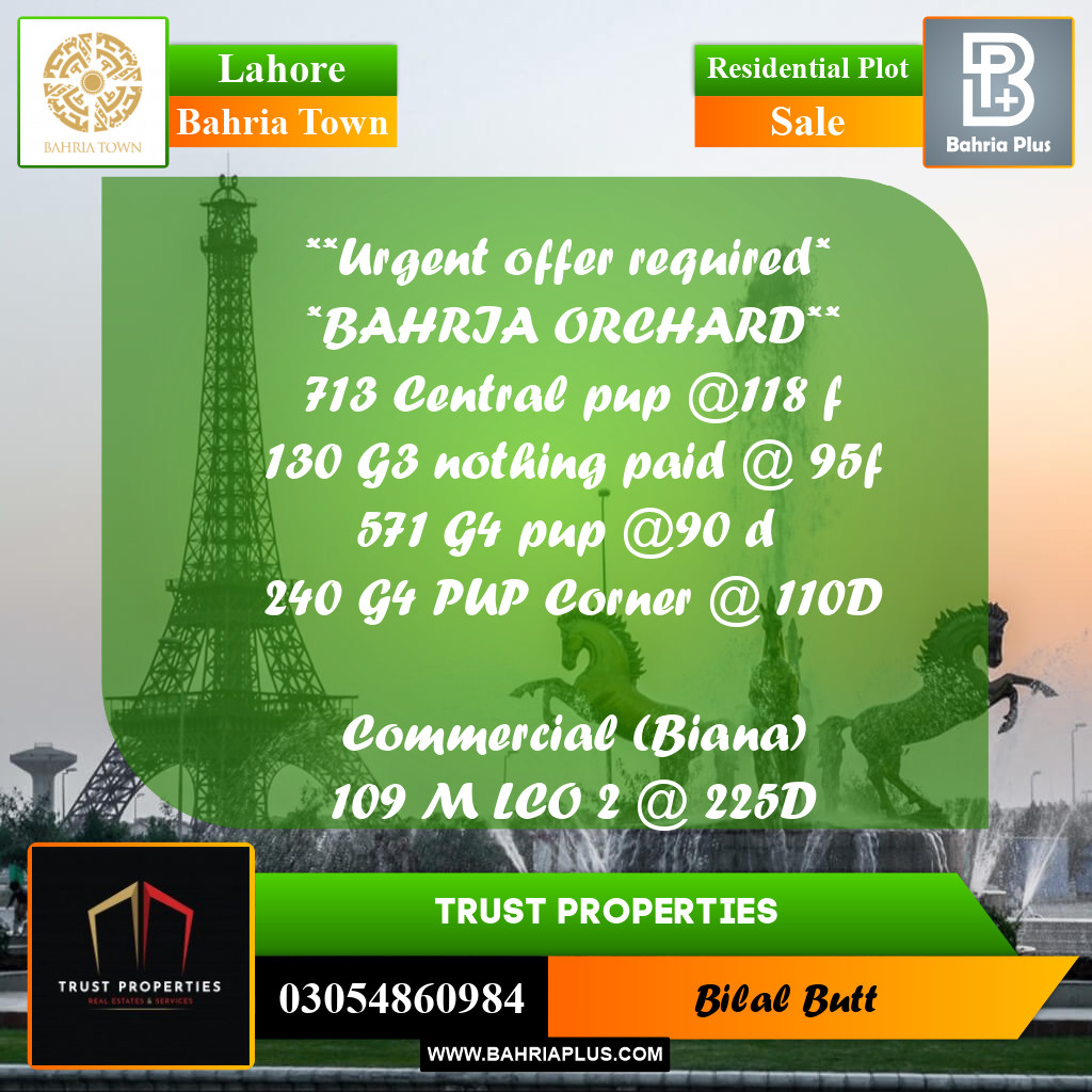 Residential Plot for Sale in Bahria Town, Lahore - (BP-218410)