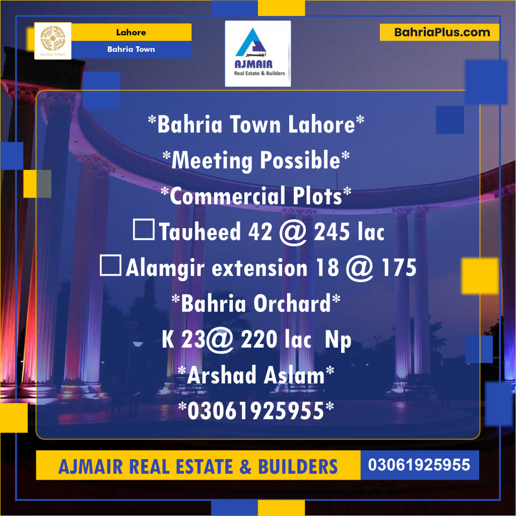 Commercial Plot for Sale in Bahria Town, Lahore - (BP-218417)