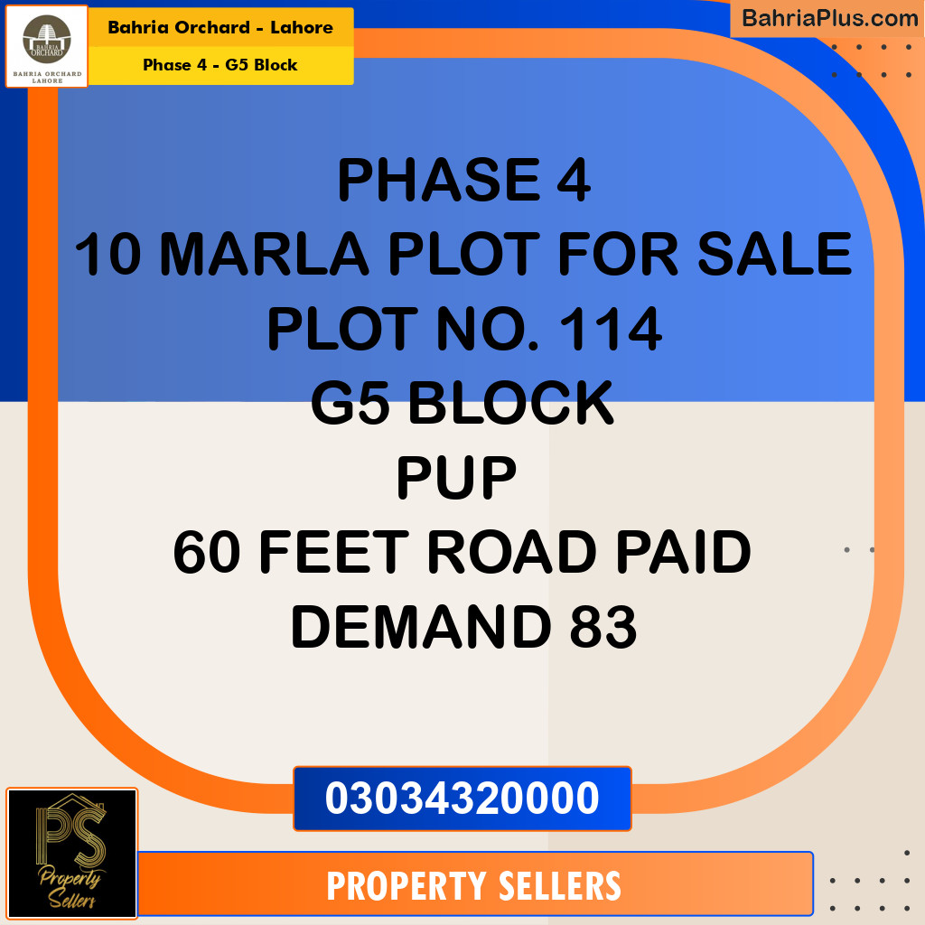 10 Marla Residential Plot for Sale in Phase 4 - G5 Block -  Bahria Orchard, Lahore - (BP-218513)