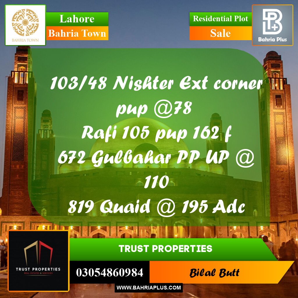 Residential Plot for Sale in Bahria Town, Lahore - (BP-218533)