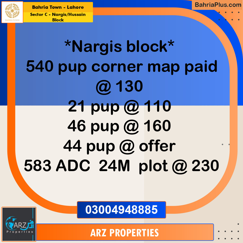 Residential Plot for Sale in Sector C - Nargis/Hussain Block - Bahria Town, Lahore - (BP-218577)
