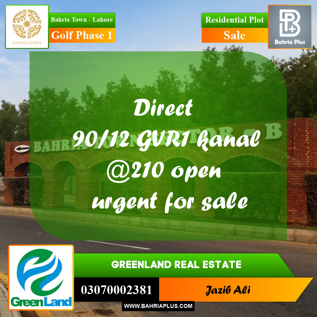 1 Kanal Residential Plot for Sale in Golf Phase 1 -  Bahria Town, Lahore - (BP-218627)