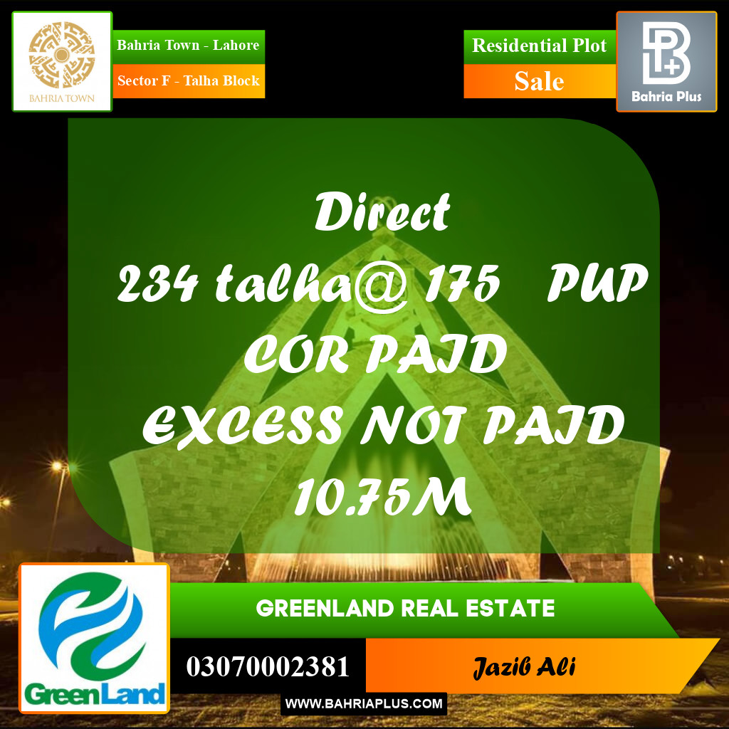10 Marla Residential Plot for Sale in Sector F - Talha Block -  Bahria Town, Lahore - (BP-218631)