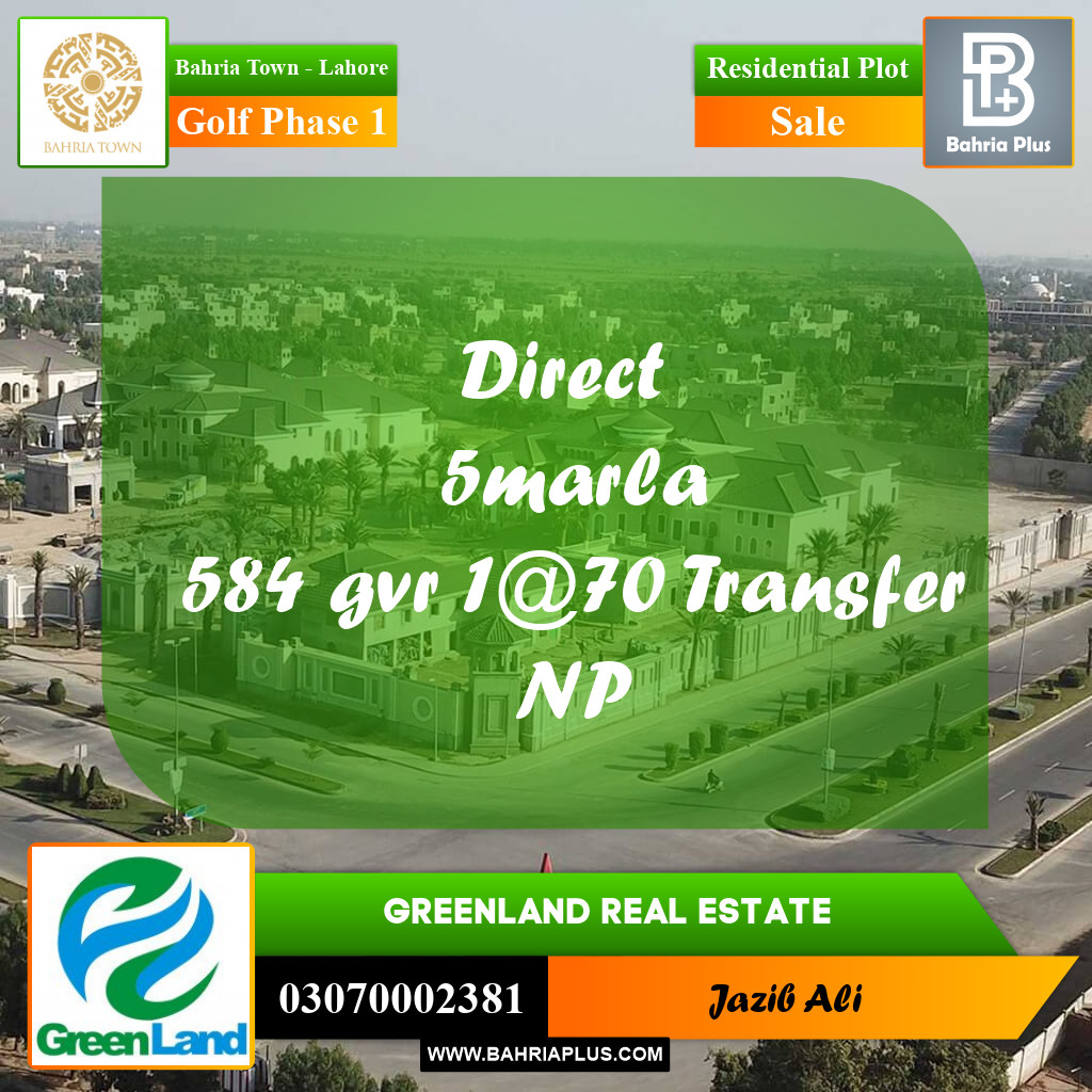 5 Marla Residential Plot for Sale in Golf Phase 1 -  Bahria Town, Lahore - (BP-218634)