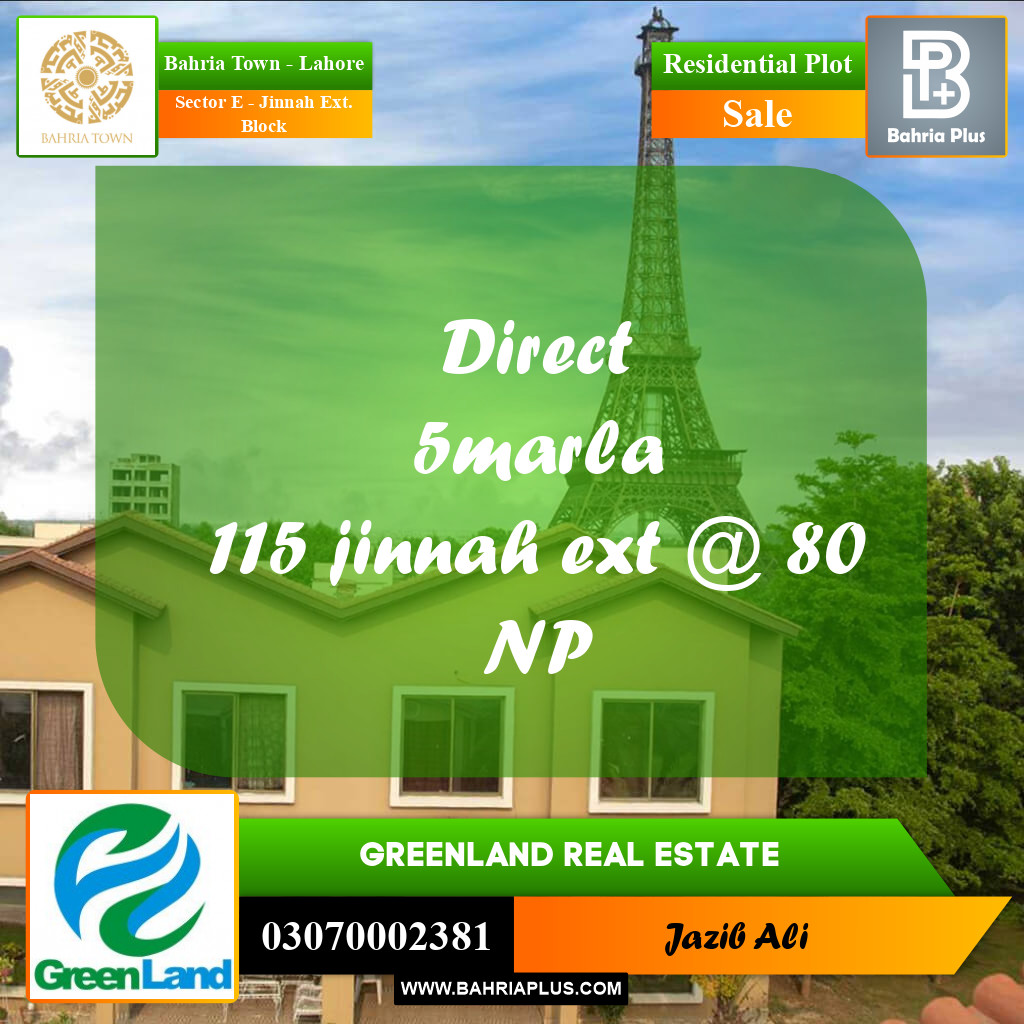 5 Marla Residential Plot for Sale in Sector E - Jinnah Ext. Block -  Bahria Town, Lahore - (BP-218636)