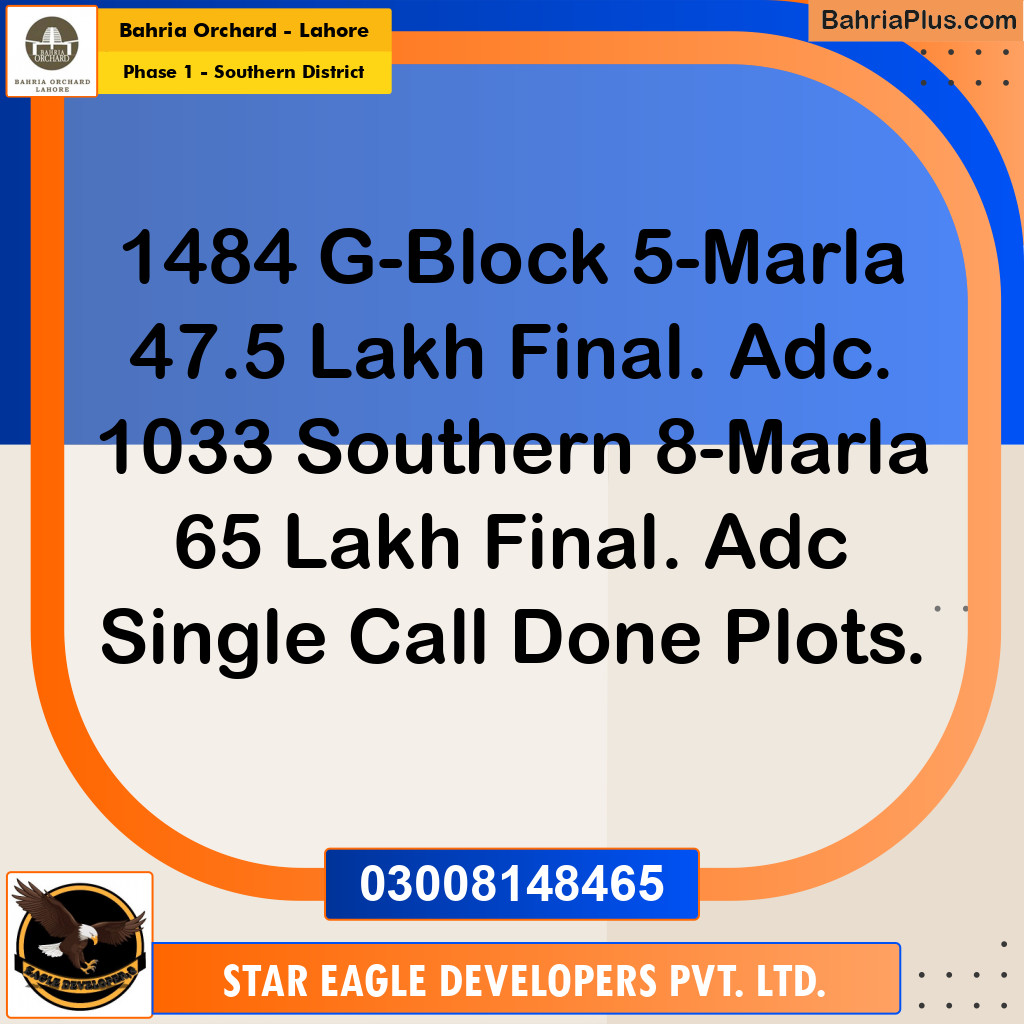 8 Marla Residential Plot for Sale in Phase 1 - Southern District - Bahria Orchard, Lahore - (BP-218655)