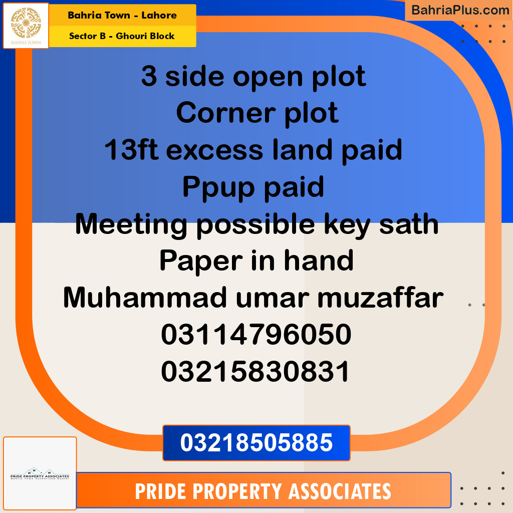 10 Marla Residential Plot for Sale in Sector B - Ghouri Block - Bahria Town, Lahore - (BP-218698)