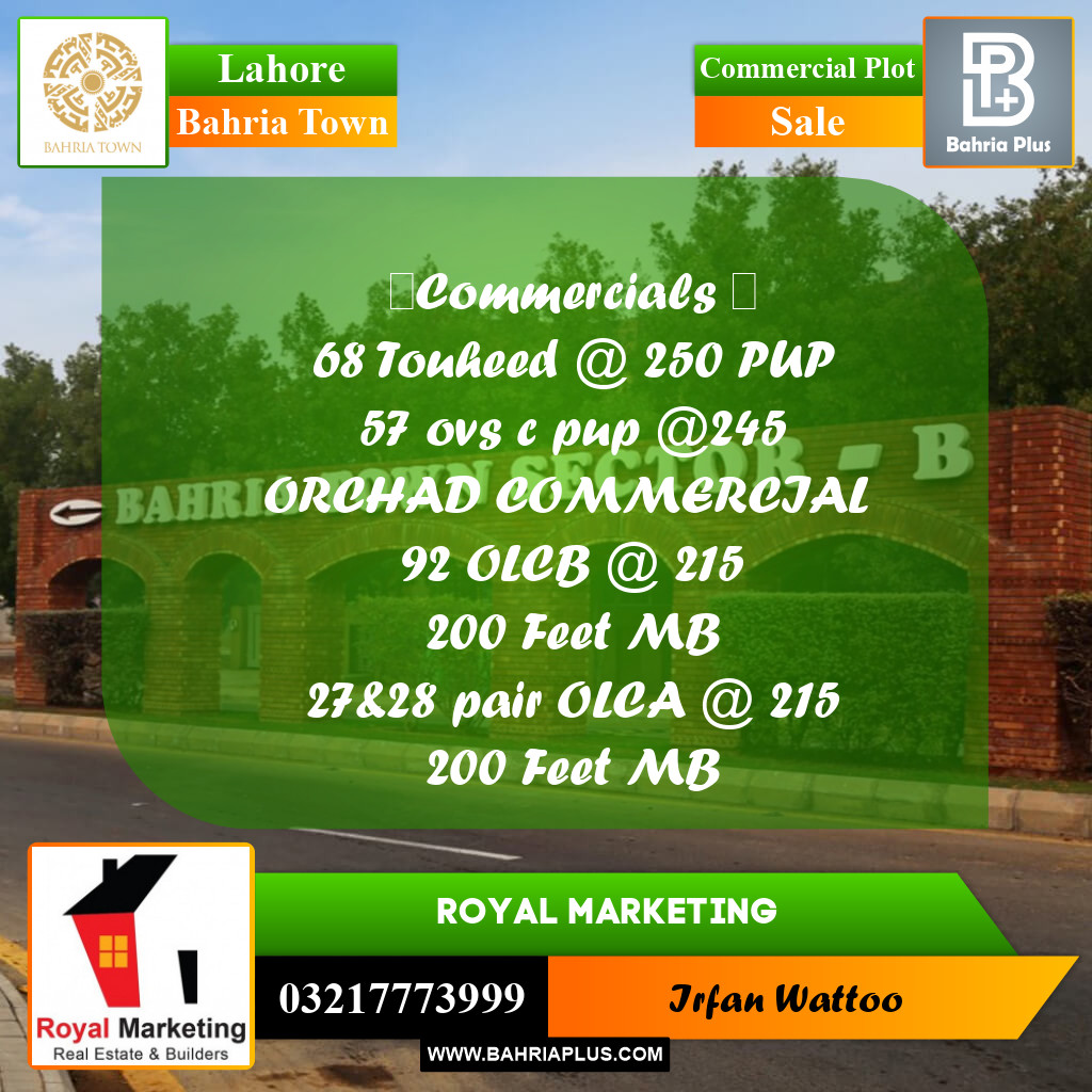 Commercial Plot for Sale in Bahria Town, Lahore - (BP-218769)