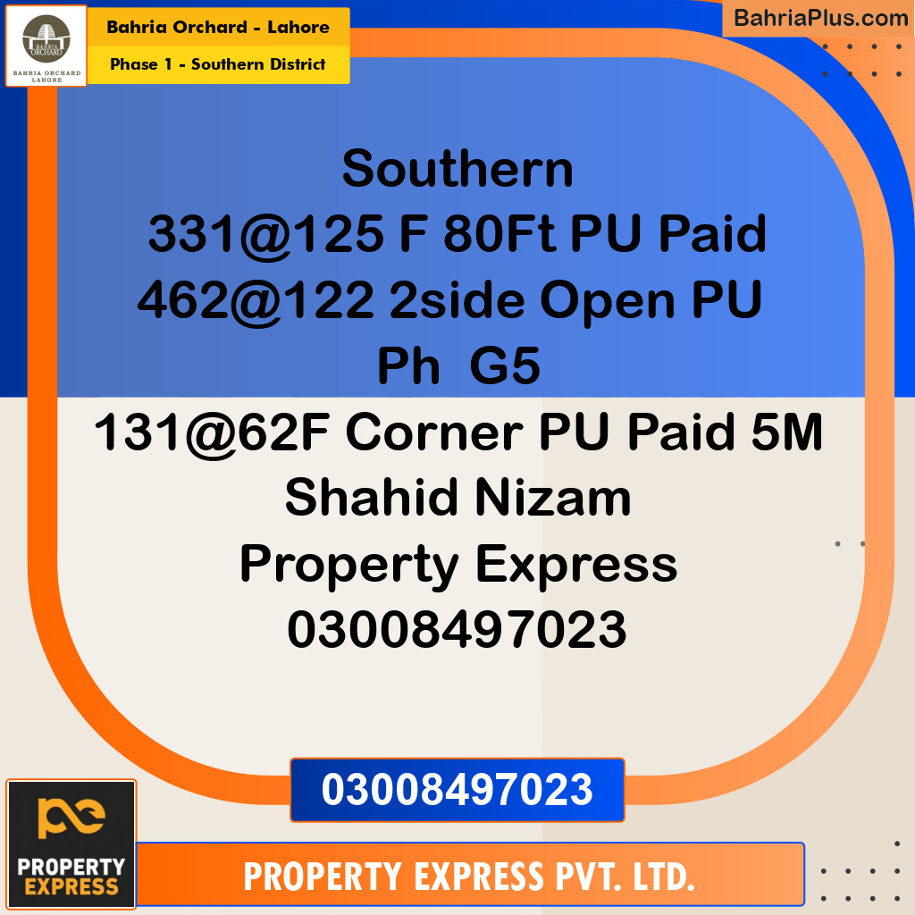 10 Marla Residential Plot for Sale in Phase 1 - Southern District - Bahria Orchard, Lahore - (BP-218778)