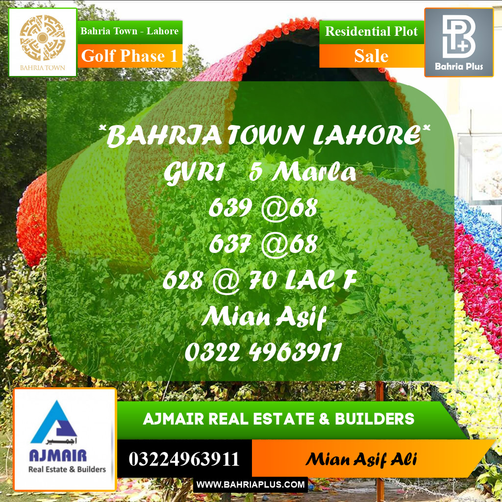 Residential Plot for Sale in Golf Phase 1 -  Bahria Town, Lahore - (BP-218827)