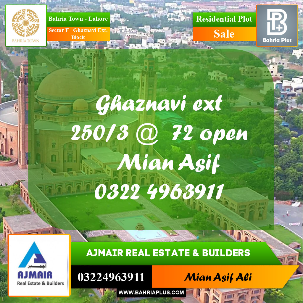 Residential Plot for Sale in Sector F - Ghaznavi Ext. Block - Bahria Town, Lahore - (BP-218830)
