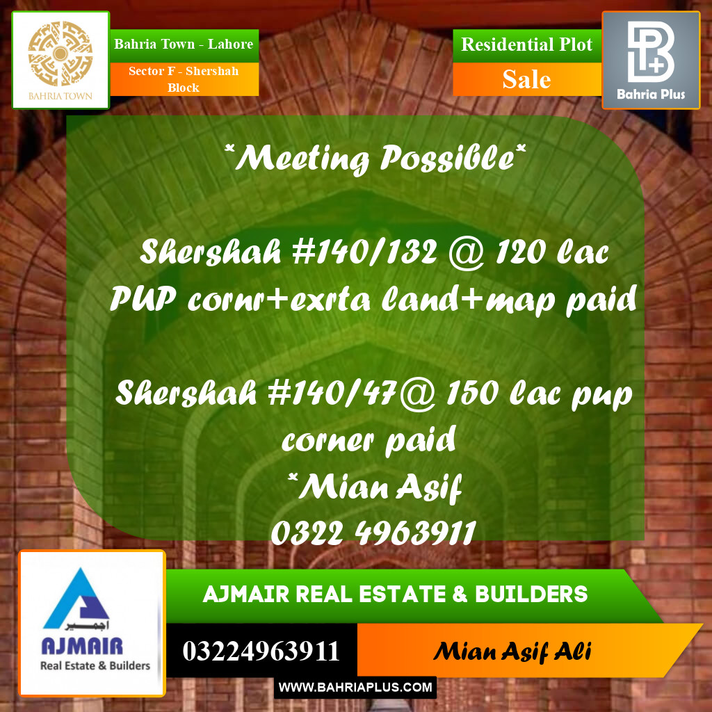 Residential Plot for Sale in Sector F - Shershah Block - Bahria Town, Lahore - (BP-218835)