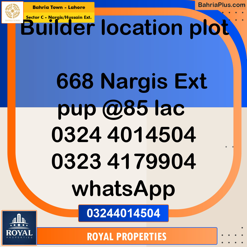 Residential Plot for Sale in Sector C - Nargis/Hussain Ext. - Bahria Town, Lahore - (BP-218853)