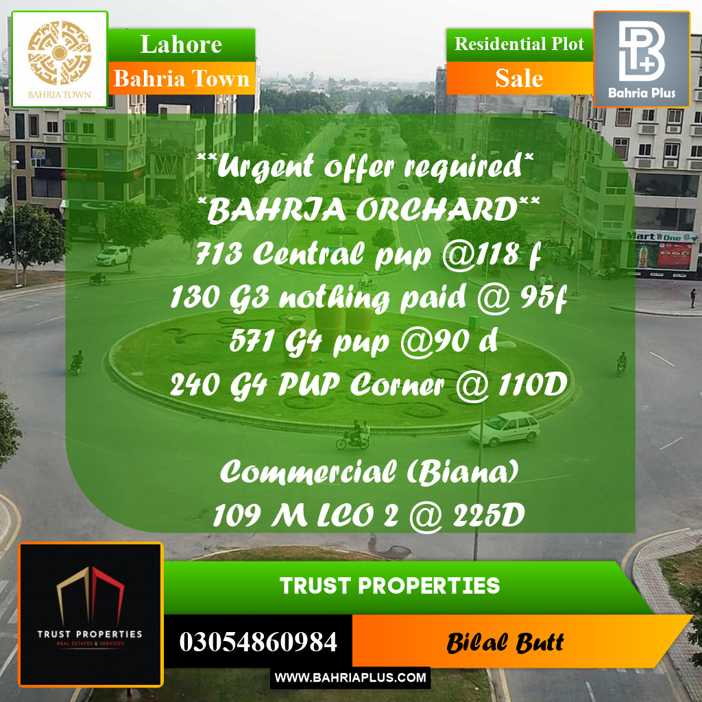 Residential Plot for Sale in Bahria Town, Lahore - (BP-218862)