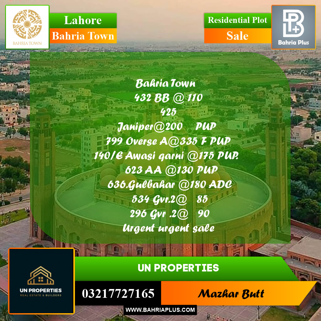 Residential Plot for Sale in Bahria Town, Lahore - (BP-218865)